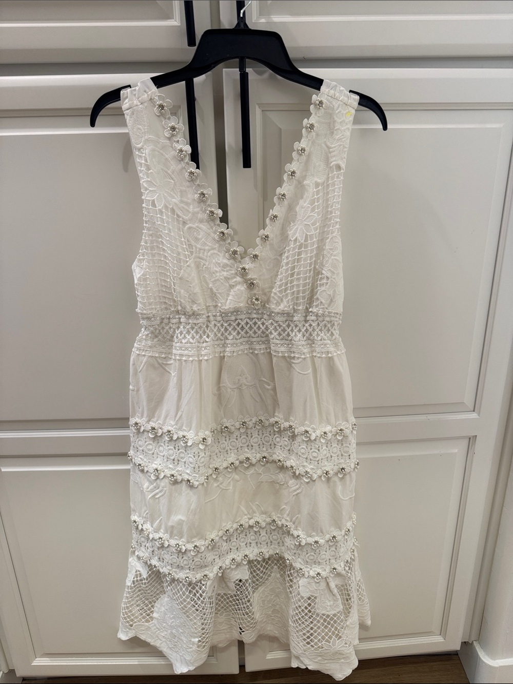 Boston Proper White Embroidered V-Neck Mini Dress